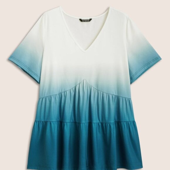 BloomChic V Neck Ombre Ruffle Layered Hem T-shirt Size - M ( us size 10) - Picture 4 of 4